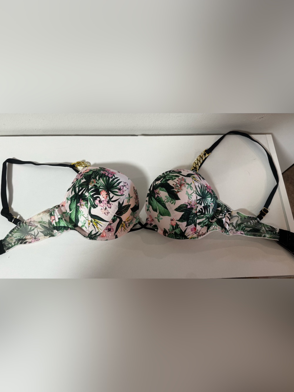 Victoria Secret Floral Print Padded Bra - Pink Tropical - 32C